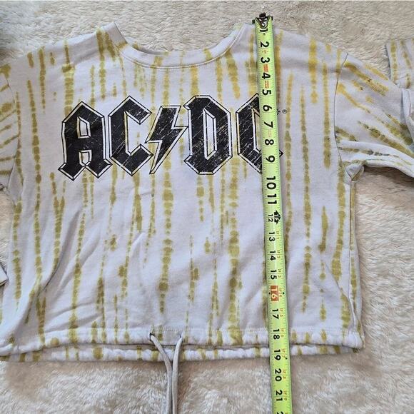 AC/DC White and Green Cropped Front Tie Crew Neck Sweatshirt, Size Medium - Picture 4 of 5